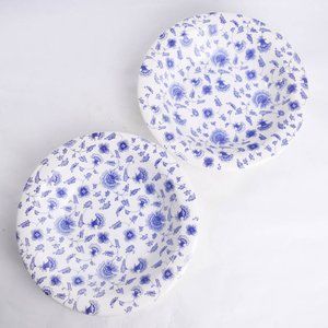2 x Pier 1 Quadrifoglio Salad Pasta Bowls 8.25" Blue White Chintz Flowers Italy